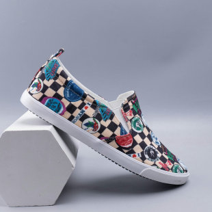 New Canvas Shoes for Men, Summer Breathable Printed Casual Shoes, European and American Trendy Men's Slip-On Versatile Sneakers