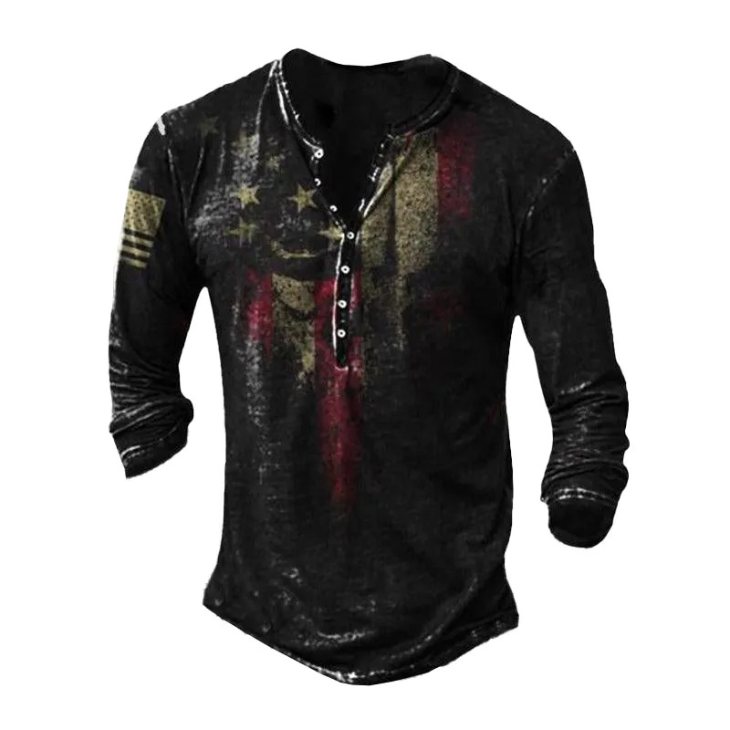 Nueva camiseta transfronteriza de manga larga con cuatro botones de Amazon Templar Impresión 3D Cross Legion imitación algodón pull rack manga larga T