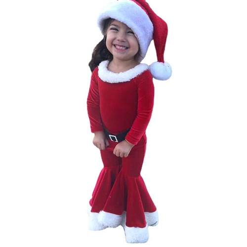 European and American Christmas Costume—Children's Christmas Elf Cosplay Outfit—Winter Long-Sleeved Top and Flared Pants for Girls