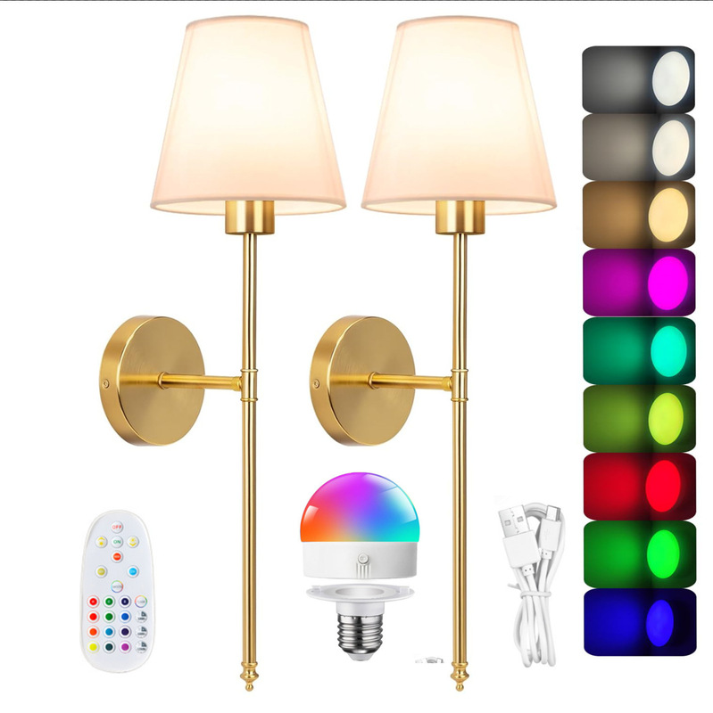 Amazon クロスボーダー配線不要充電式ウォールランプ取り外し可能な RGB 電球調光可能なリビングルームベッドルームベッドサイドウォールランプ|undefined