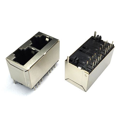 RJ45双口网络插座带屏蔽网口母座 车载通讯设备rj网络连接器