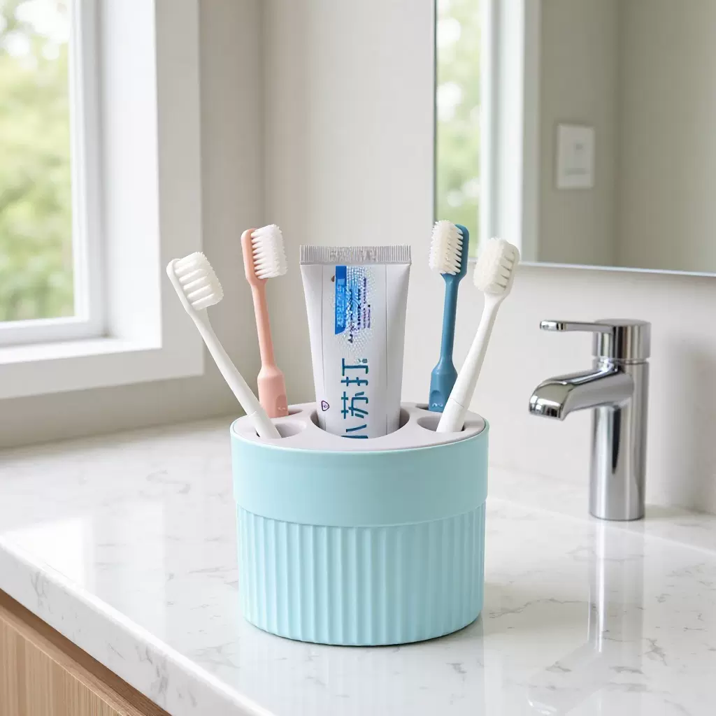 跨境多格牙刷膏收纳盒卫生间化妆品桌面收纳盒多功能浴室收纳架罐