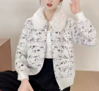 秋冬时尚撞色条纹棒球领拉链开衫毛衣女时尚通勤长袖针织衫外套|undefined