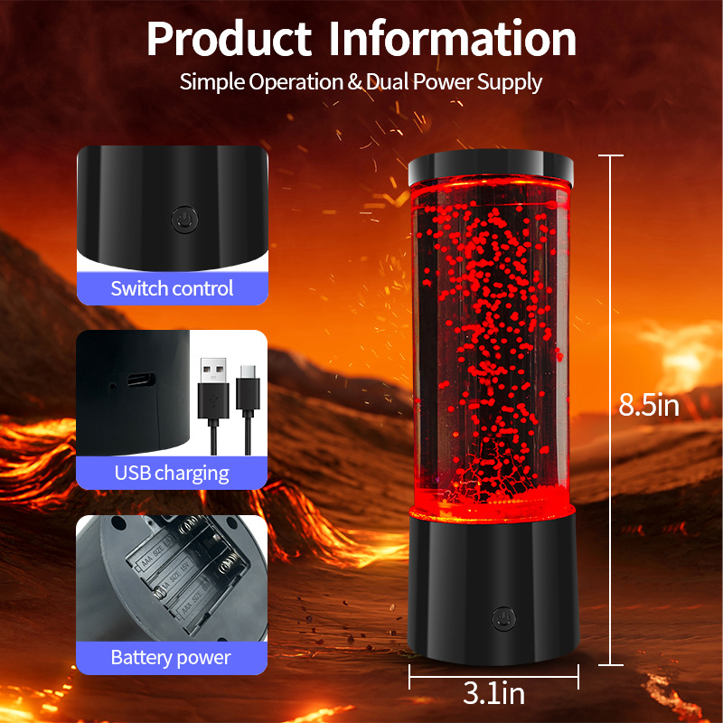 亚马逊爆款LED七彩火山灯火焰氛围灯创意礼品卧室摆件浪漫小夜灯
