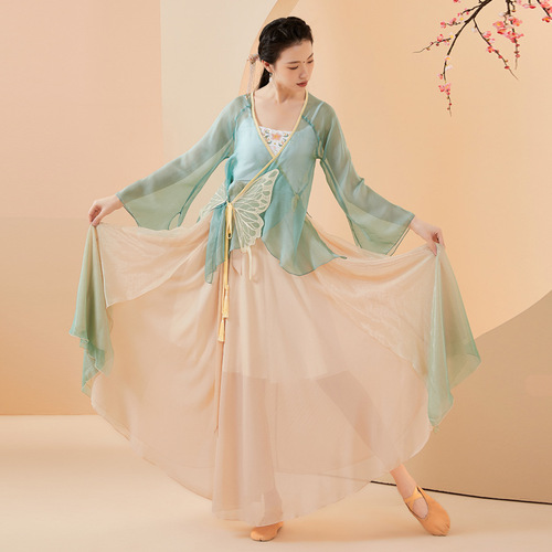 Classical dance clothes for women, elegant Hanfu, Chinese dance practice clothes, fairy-like gradient skirts, tops, performance clothes, ancient style