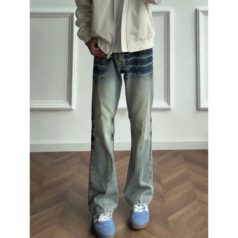 Premium Herren-Jeans mit schrägem Schnitt – High Street Vibe Lightning Stripe Slim Fit Straight Bootcut Pants_voghion.com