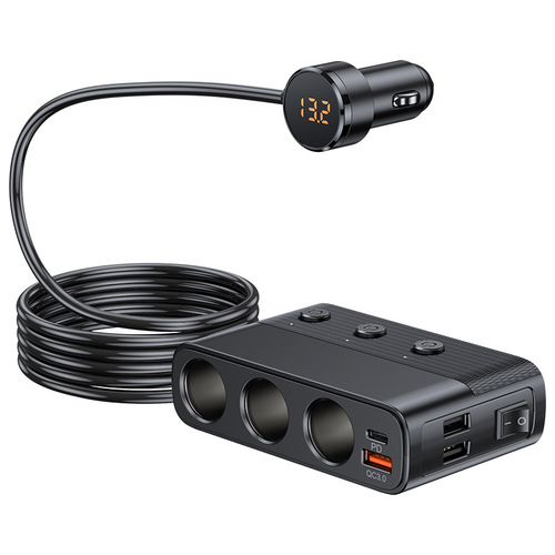 Cross-border bestseller one-touch three-in-one car cigarette lighter multifunctional USB 3.0 and PD interface 128W car charger
