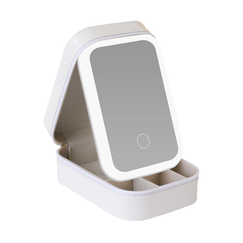 gran capacidad lámpara led pequeño espejo de maquillaje viaje ins viento alto valor cosmético cepillo portátil caja de almacenamiento a prueba de polvo espejo