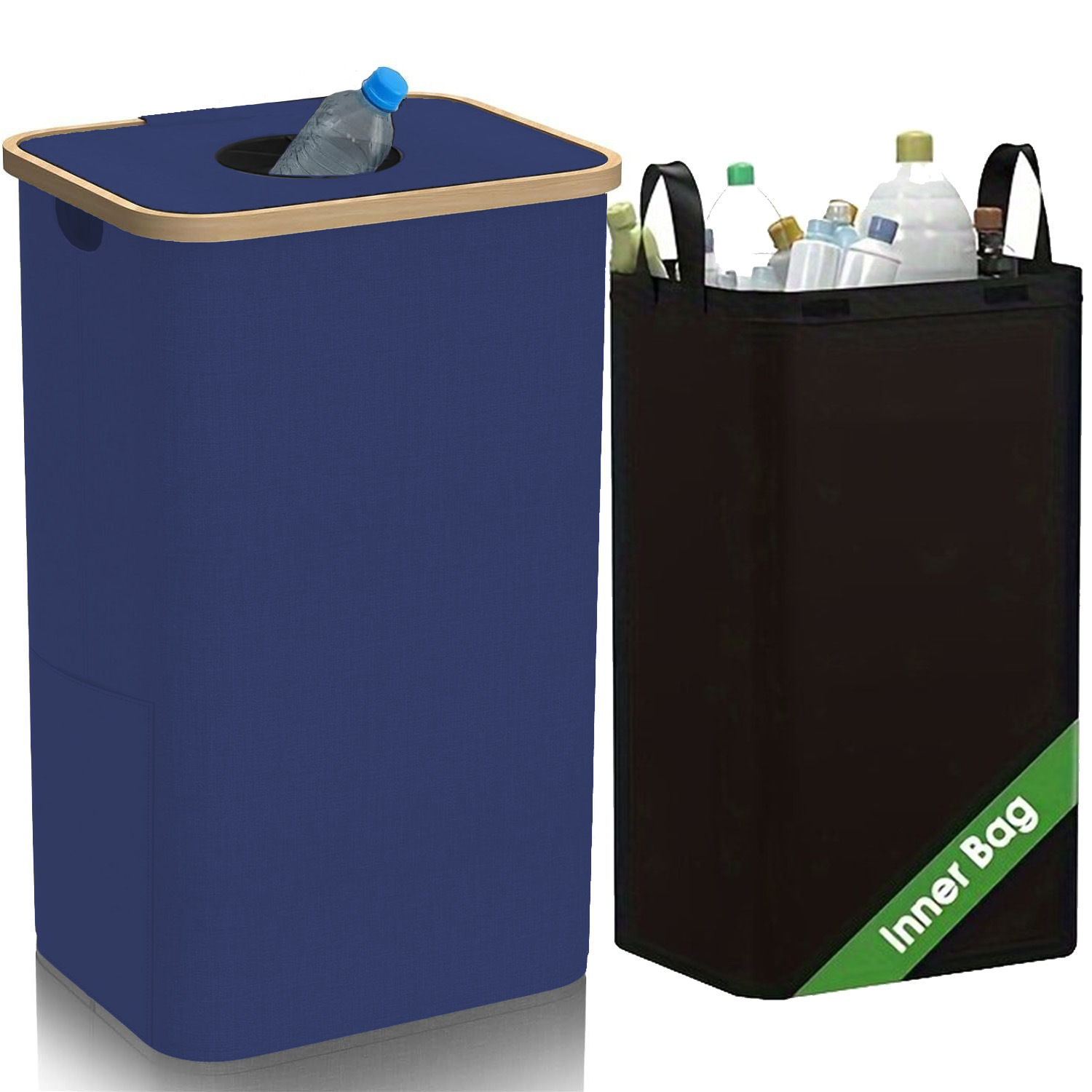 Cesta de ropa sucia con cubierta plegable reciclada de bambú, canasta de almacenamiento de tela Oxford, hogar, bolsa interior, caja de botella, a prueba de polvo