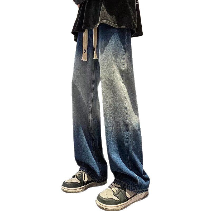 Retro Style Men's Straight Leg Jeans Loose Fit plus Size Trendy Wide Leg Casual Trousers Midweight Polyester with Slight Stretch_voghion.com