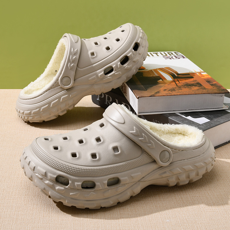 Croc Shoes Plus Velvet Women's Winter Fashion Casual Warm Multi-Color Cotton Slippers Cross-Border Two-Wear Toe-Toe Shoes Wholesale