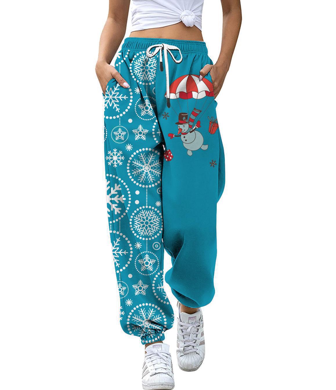 Pantalons décontractés pour femmes imprimés sur le thème de noël, leggings amples à cordon de serrage, pour l'automne droit, nouvelle collection_voghion.com