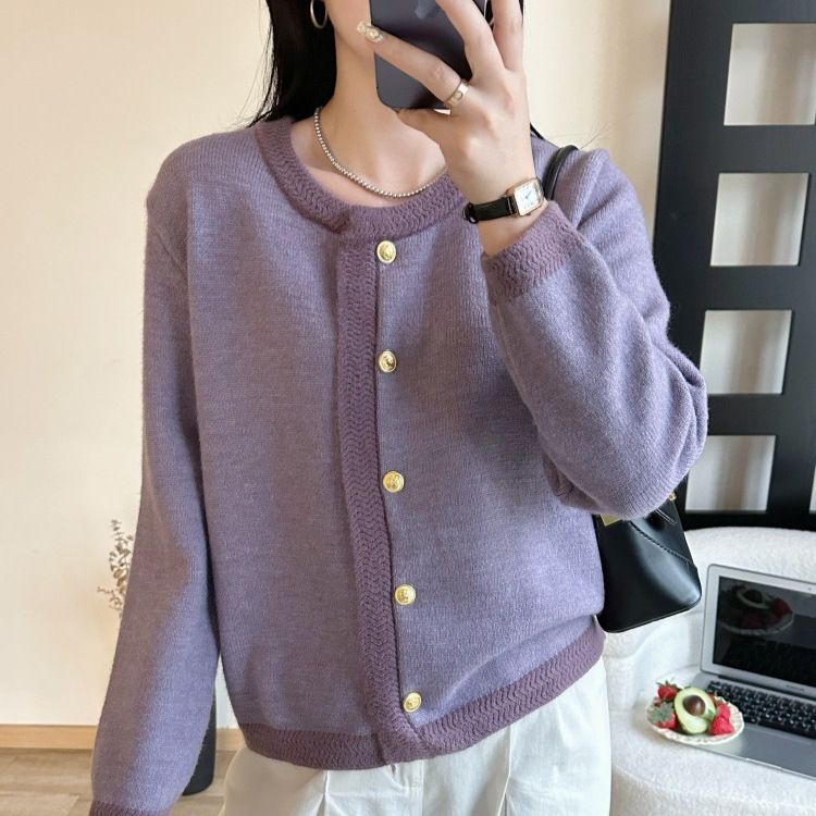 秋季女士小个子紫色毛衣针织开衫外套女2025新款外搭独特漂亮早秋|undefined