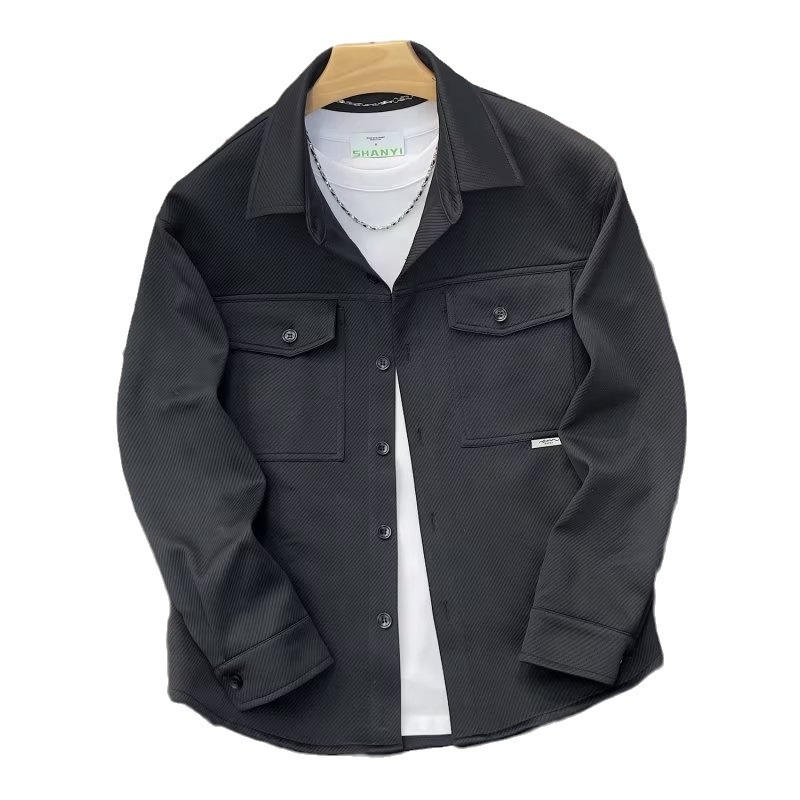 2023 Otoño Nueva textura de la camisa de los hombres de solapa de moda Bolsillo simétrico abrigo de los hombres de moda