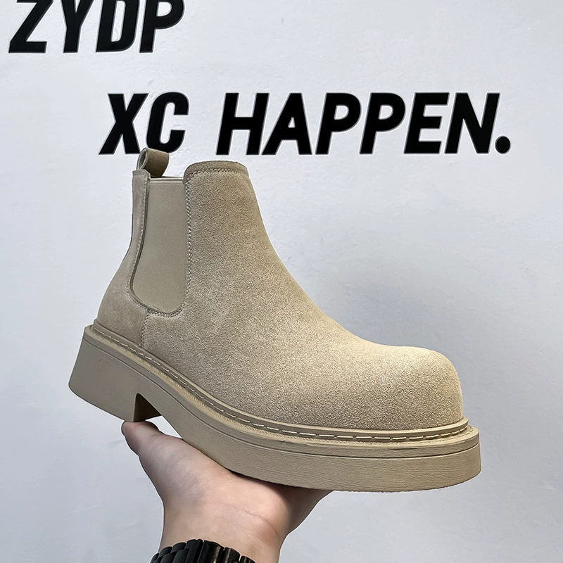 Модные повседневные рабочие ботинки средней высоты в британском стиле, минималистичные челси на толстой подошве, увеличивающие рост, мужские ботинки 22185-A