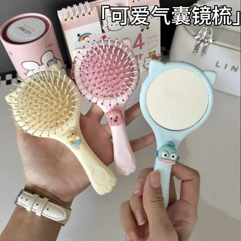 新しいカクレクマエアバッグツーインワンミラーコームかわいい漫画エアクッションポータブルマッサージミニハンドヘルドミラーコーム|undefined