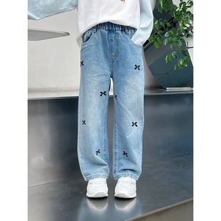 Girls Straight Jeans Kidsren's Style Loose Long Pants Big Kidsren's Casual Pants Girls 2025 Spring New Style