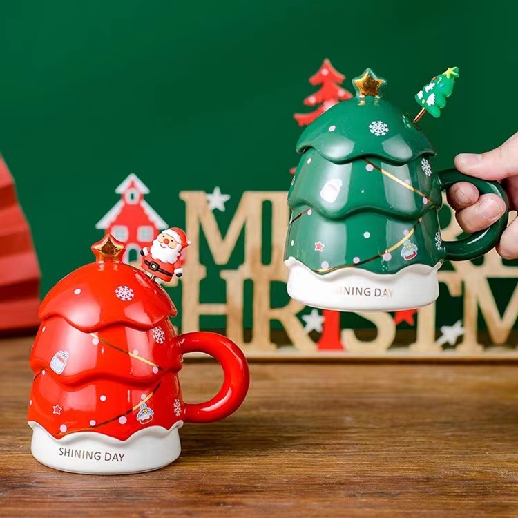 Creativa forma de árbol de Navidad taza alivio personalidad de alto valor taza de bebida de cerámica amantes de regalo taza de café