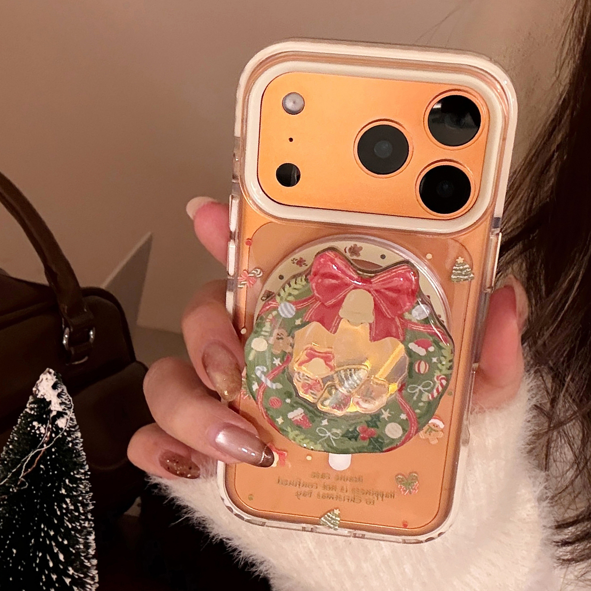 Magnetic Protective Phone Case For Iphone With Christmas Wreath_voghion.com