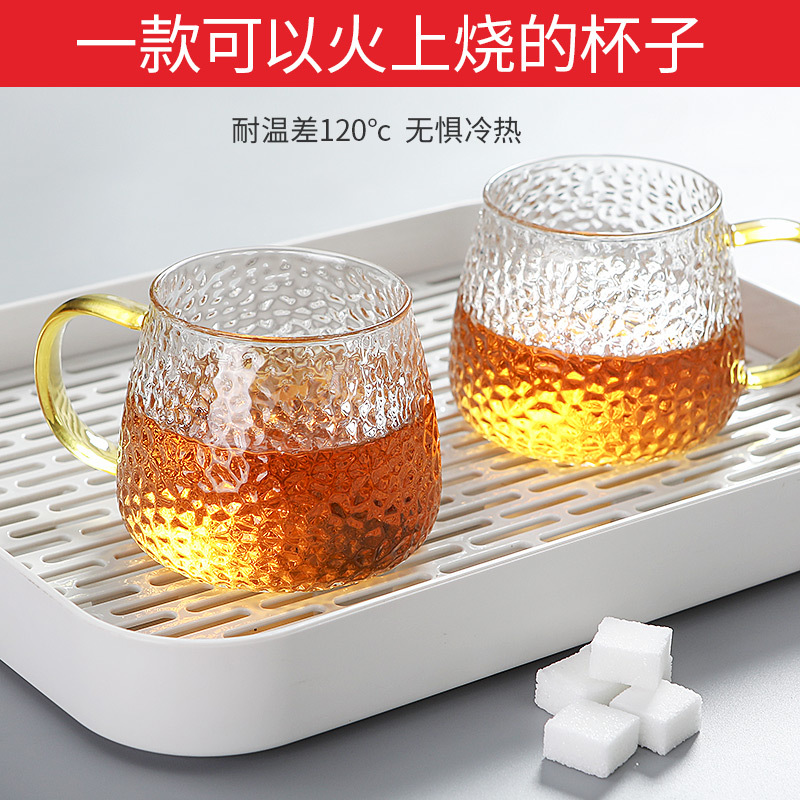 BB4C wholesale round bubbly glass tea cups flower tea cups large-bellied coffee cups high-temperature resistant with handles office