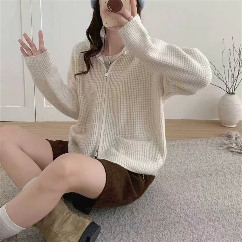 秋季2025新款女士慵懒风连帽毛衣针织开衫外套女上衣韩系秋装穿搭|undefined