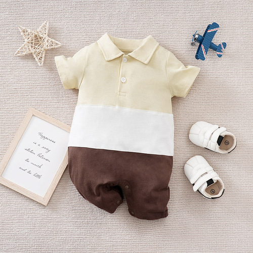 Short-sleeve newborn baby clothes summer 0-1 year old infant onesie ultra cute baby short crawl suit summer cotton hooded top