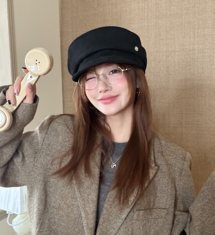 老钱风麂皮绒贝雷帽女款秋冬文艺做旧八角帽新款报童马术帽显脸小|undefined