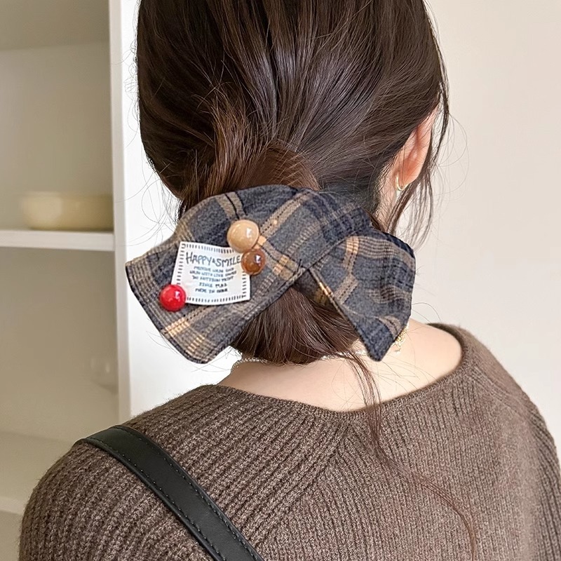 Arco de mariposa anillo de cabello de intestino grande para mujeres otoño y invierno de alta calidad sensación de bola de cola de caballo baja cabeza pañuelo cuadrado cuerda de cabello de alta elasticidad tocado