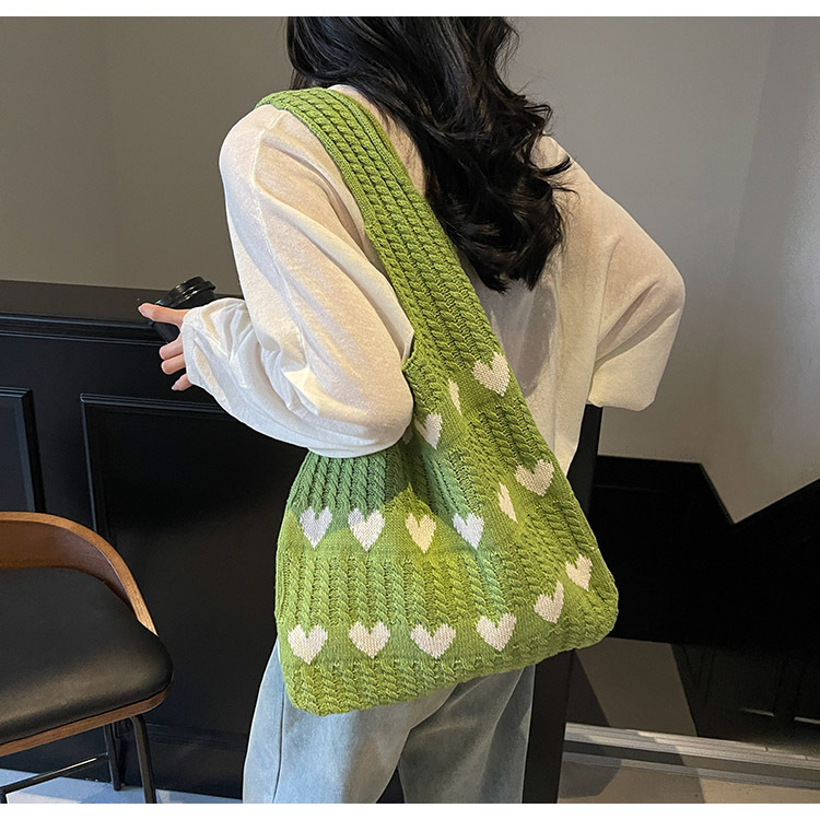 Exquisite Heart-shaped Knitted Women's Shoulder Handbag Shopping Bag_voghion.com