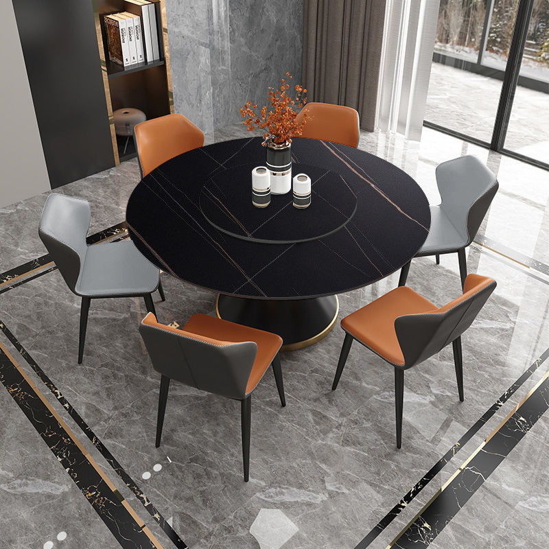 Placa de roca mesa de comedor Hogar Moderno simple Placa de roca redonda Mesa Redonda Luz de mesa de comedor de lujo combinación con mesa giratoria mesa de comedor