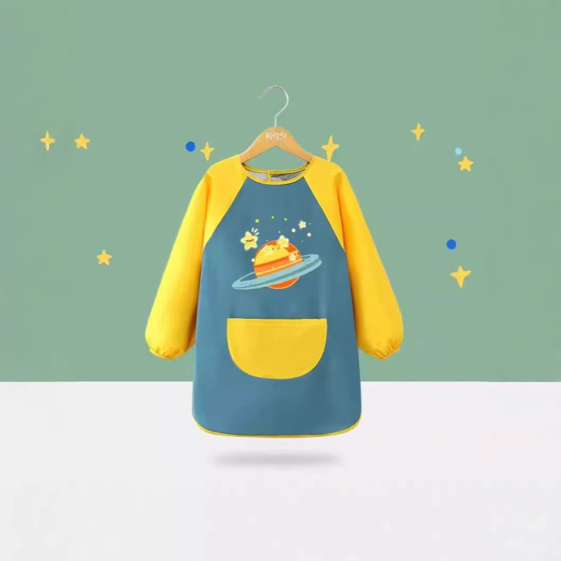 子供用エプロン絵画服幼稚園スタジオアートベルクロ長袖防水防汚よだれかけスモック逆着用|undefined
