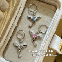 天使之翼锆石翅膀星星吊坠法式个性时尚夸张锆石钛钢无缝耳圈女