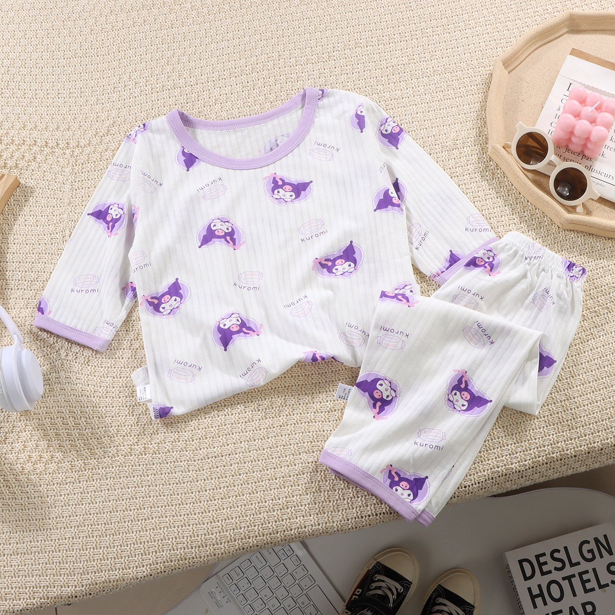 Traje de siete puntos para niños Verano Clase A Ropa de hogar para bebés para niñas Ropa de aire acondicionado deshuesado de dibujos animados para niñas