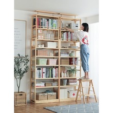 实木书架简易置物架顶天立地组合到顶储物架创意收纳落地整墙书柜