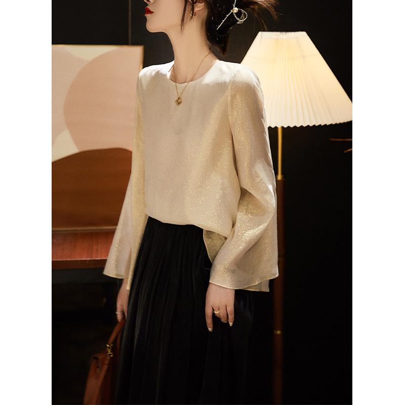 Glossy Matte Silk Shirt Micro Sleeve Heavy Mulberry Silk T-Shirt Shirt 2023 Spring New Women's Top Glossy Matte Silk Shirt Micro Sleeve Heavy Mulberry Silk T-Shirt Shirt 2023 Spring New Women's Top