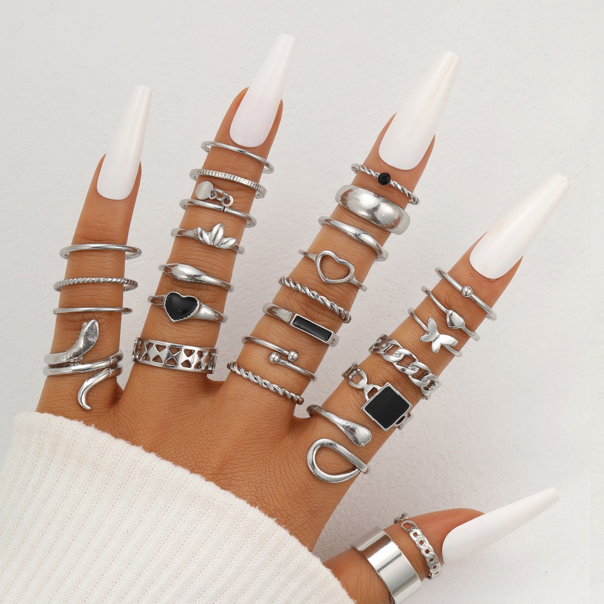 Guoxiu europeo y americano transfronterizo venta caliente mariposa amor abierto multi-conjunto anillo 22 piezas conjunto pulsera temperamento de la moda de las mujeres