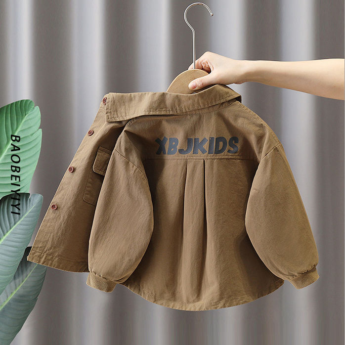 男の子用シャツジャケット春秋服2025子供服男の子作業服トップスベビー秋子供服プリント長袖|undefined