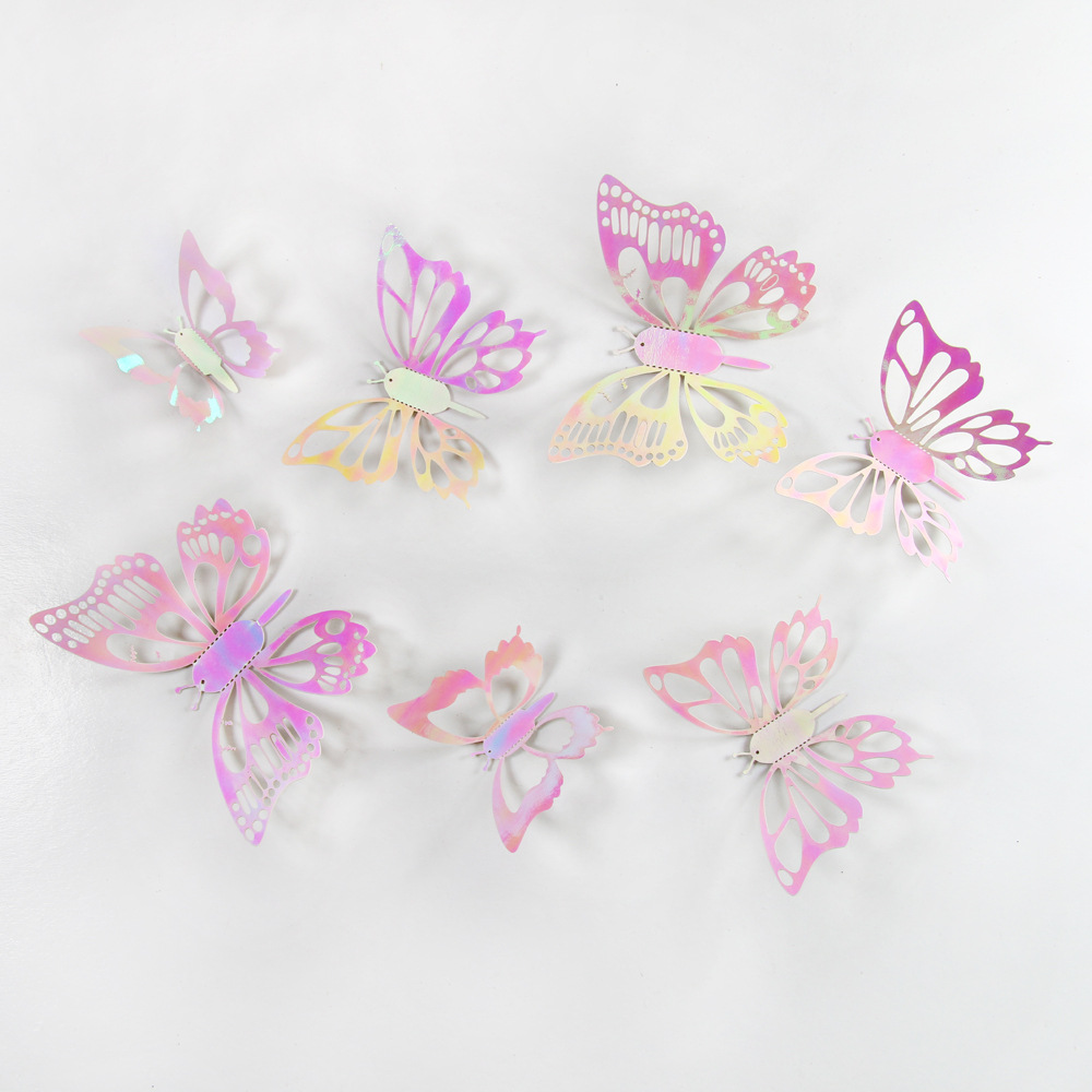 Foreign Trade Colorful 12-Pack 3D Hollow Butterfly Art Home Party Decoration Background Wall Stickers_voghion.com