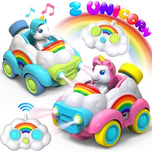 Cross-border new cartoon 2.4G remote control unicorn dinosaur remote control car light music toy car children's gifts