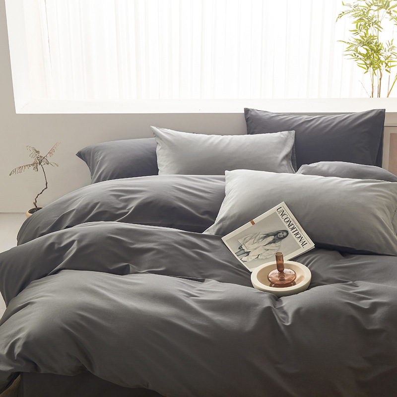 Cama de algodón estilo Maillard Juego de cuatro piezas de sábanas de algodón, funda de edredón, dormitorio de estudiantes, ropa de cama de color sólido individual