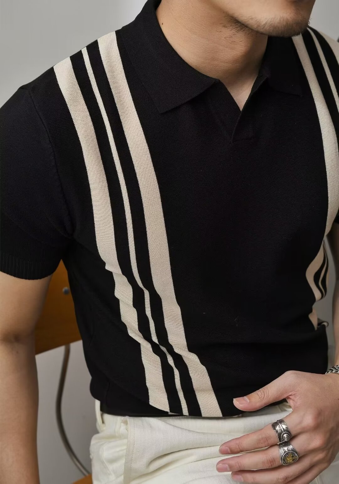 Moda casual solapa polo de color sólido suéter casual de punto de manga corta para hombres verano nuevo estilo transpirable tendencia camiseta para hombres