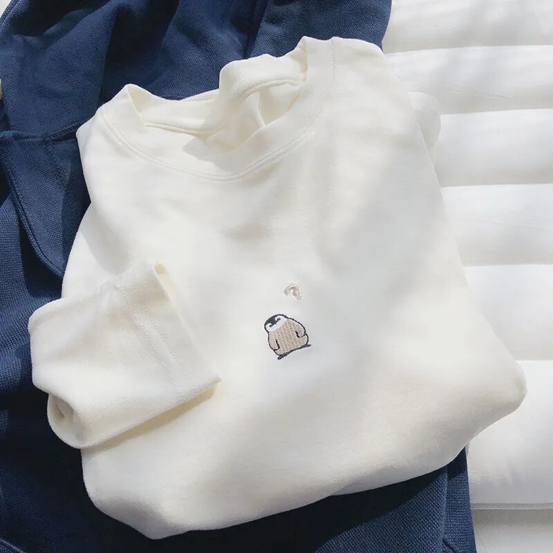 Outlet~Official Website De Rong Soft and Gentle Milky White Long-Sleeve Loose Student Versatile T-Shirt Top Casual and Versatile