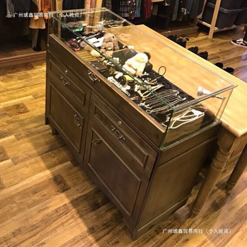 复古实木珠宝展示柜饰品首饰柜台玻璃透明展柜蜜蜡翡翠陈列柜柜子