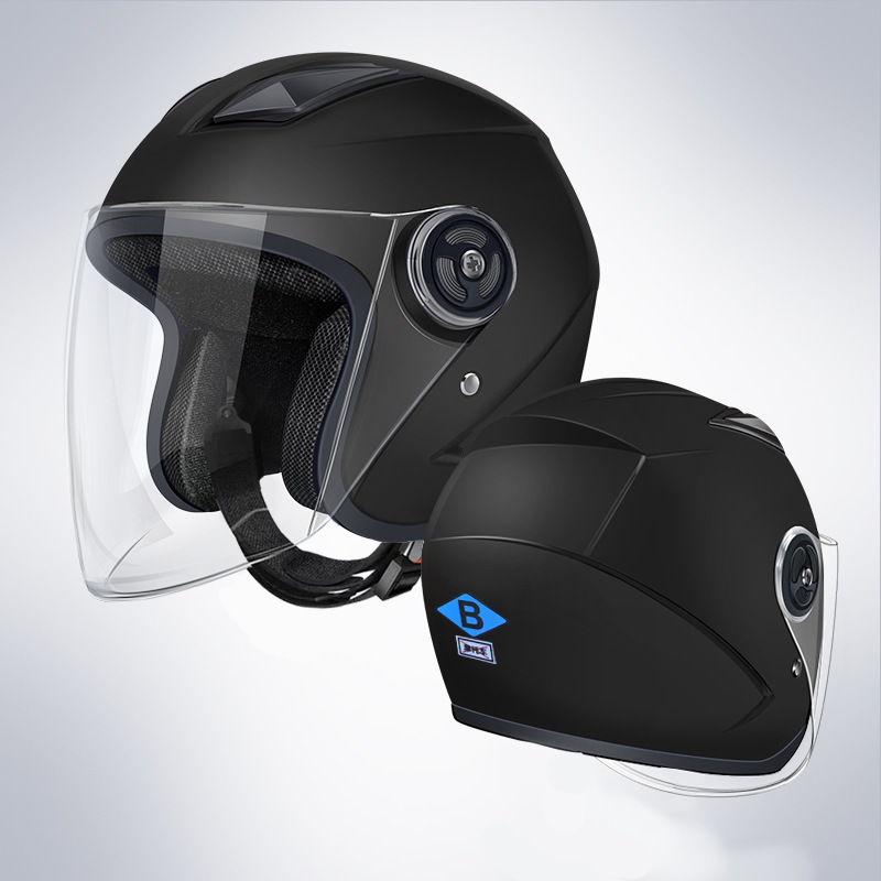 Universal Helmet Motorcycle Men's Winter Warm Windproof Universal Half Helmet (Motosiklet kaskı (dəbilqə)) - b4-single-lens-matte-black-hd-long-lens-new-national-standard-gb811-2022