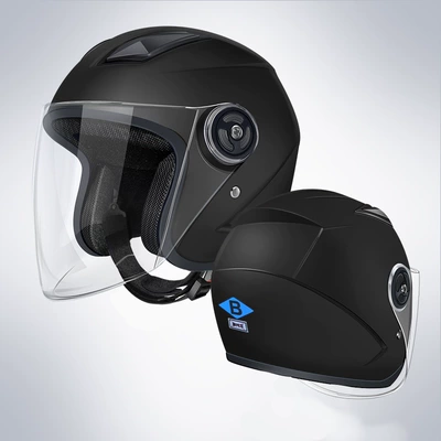 Helmet for Men, Winter Warm and Windproof, Suitable for All Seasons, Half Helmet, Safety Helmet, 3C New National Standard Electric Vehicle Helmet (Motosiklet kaskı (dəbilqə)) - b4-single-lens-model-matte-black-hd-long-lens-new-national-standard-gb811-2022