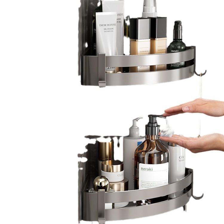 Pistola de baño gris triángulo almacenamiento rack montado en la pared de ponche-libre baño Baño lavabo esquina almacenamiento