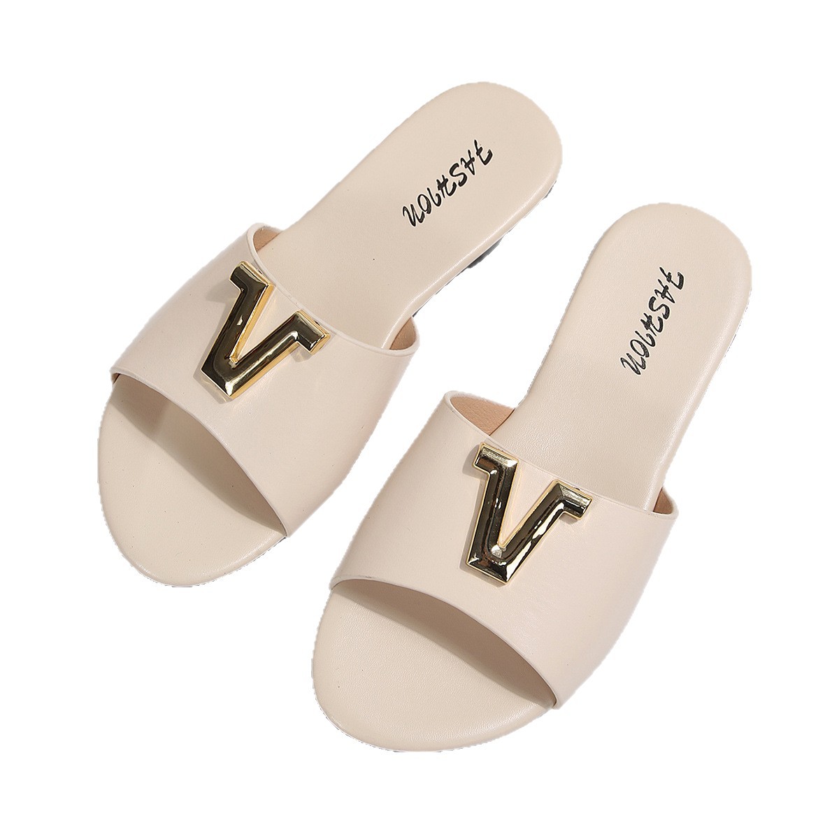 Sandalias Planas para Mujer de Cuero Sintético con Decoración Metálica para Uso Casual