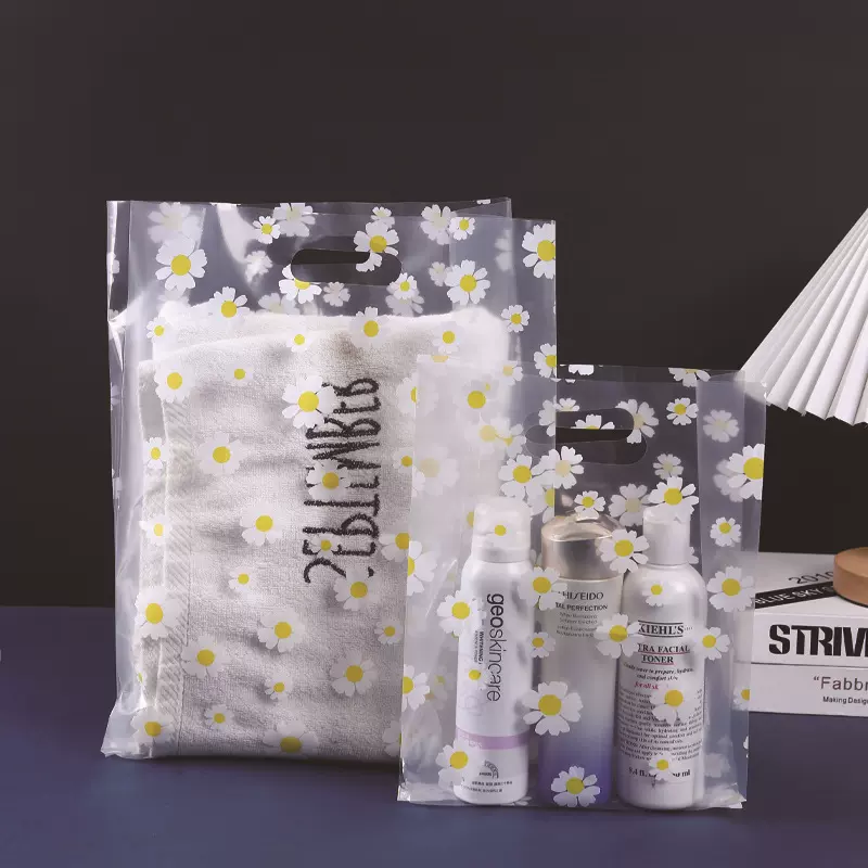 加厚塑料平口手提袋服装店包装购物袋小清新透明饰品礼品袋子批发