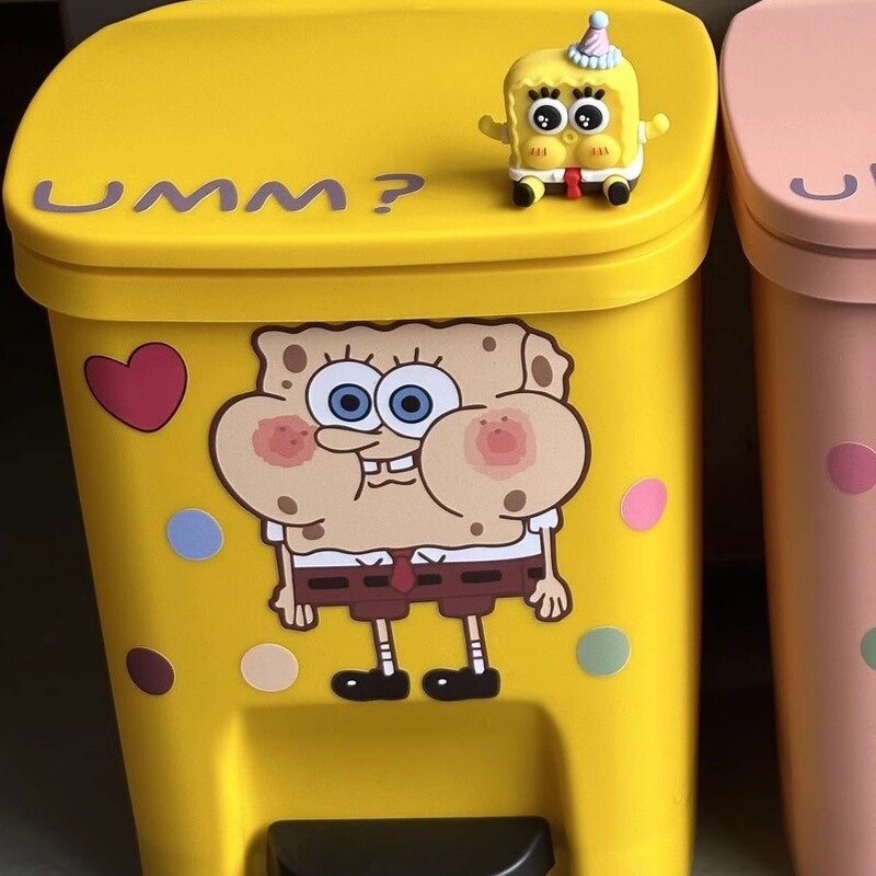 Cartoon Cute and High-Value Household Trash Can with Lid for Living Room and Bedroom, Pedal-Operated, Large Capacity for Bathroom