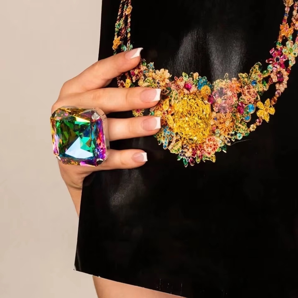 Sugar Cube Ring For Women, Colorful Square Statement Ring_voghion.com